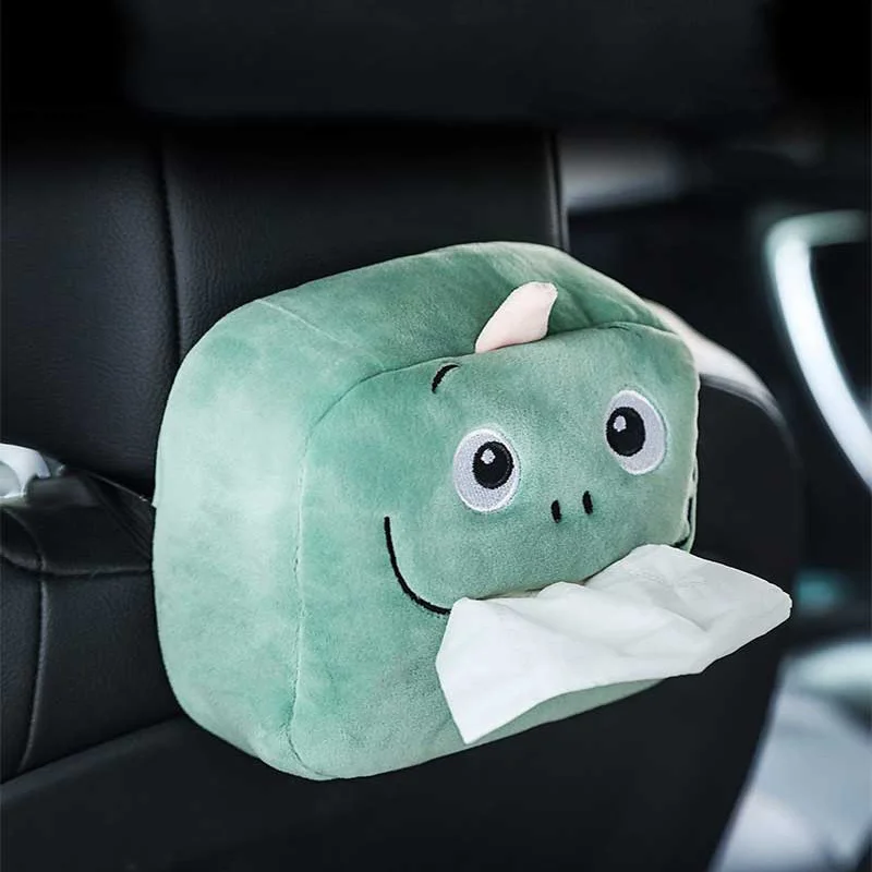 Cute Cartoon Car Tissue Box Plush Napkin Holder Universal Auto Home Room Paper Case Animal Decoration Bracket