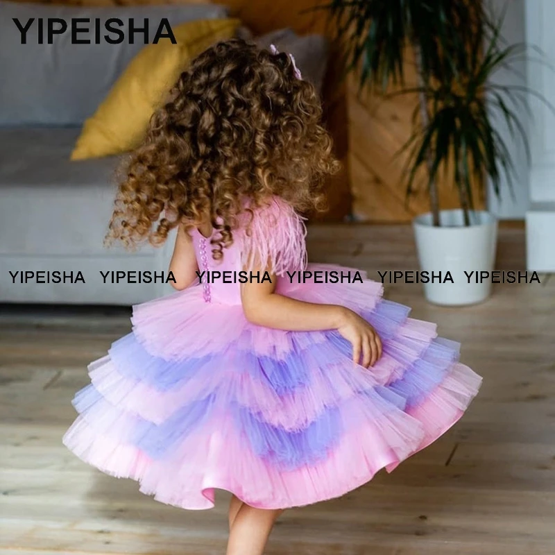 Yipeisha-vestido de Cupcake para niña, vestido de fiesta de cumpleaños para niño, vestido de bola hasta la rodilla, vestidos de flores hinchadas para banquete de boda