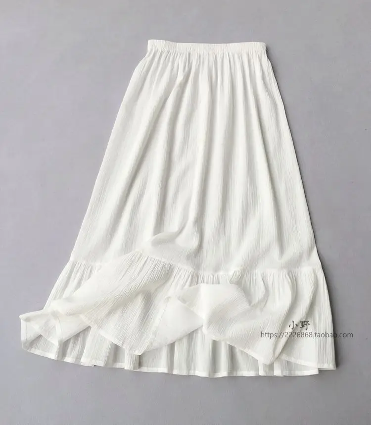 Women Bottoming Skirts Wrinkled Texture Thin Pure Cotton Hanfu Petticoat Underskirt Large Hem Long Ruffles White Half Slip Dress