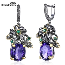 DreamCarnival 1989 Elegant Amazing Price Earings Flower Look Big Blue CZ Gun Black Plus Gold Color Base Everyday Jewelry WE3799