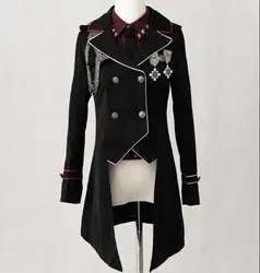 Gothic Military Uniform Black Jacket Vintage Long Coat Men Cosplay Spring