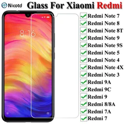 Cristal templado 9H para Xiaomi Redmi Note 7, 8, 9, 9s, Protector de pantalla, Redmi Note 5, 4, 4X, 3, 9, 9A, 8, 8A