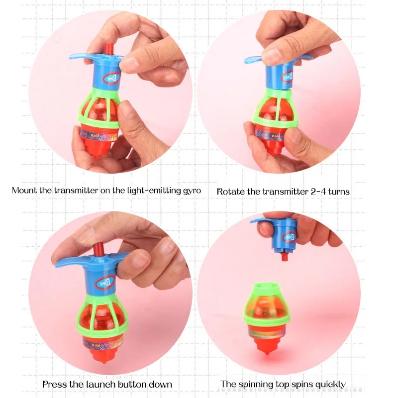 Colorful Flash Spinning Top Plastic Luminous Ejection handle Gyroscope flashing Pressure Gyro Children's Classic Toys Gifts