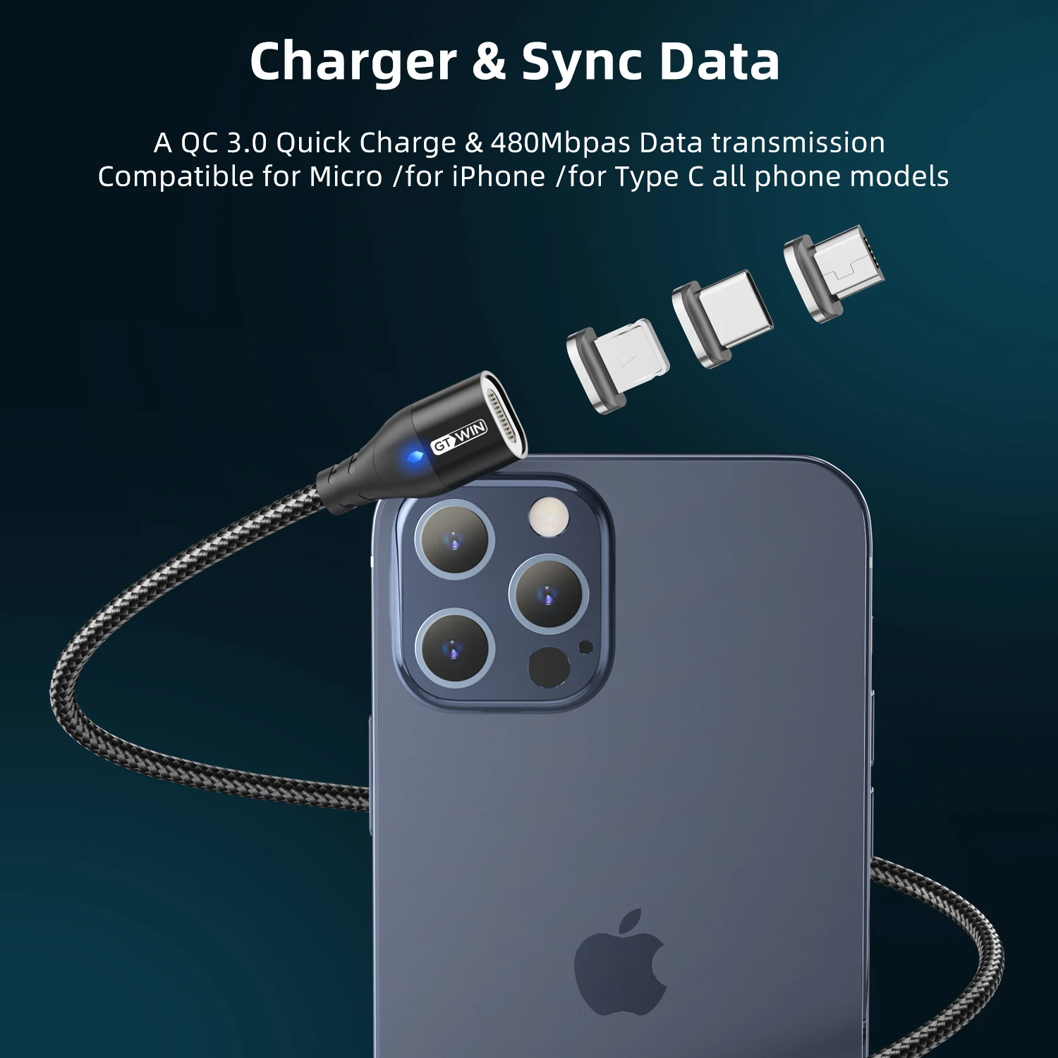 Gtwin Magnetische Kabel Micro Type C Usb Snel Opladen Kabels Magneet Data Oplader Voor Iphone Samsung Huawei Xiaomi Snel Opladen 3a