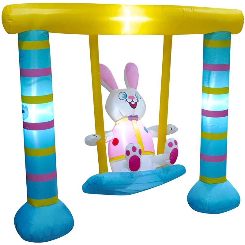 Inflável Easter Bunny Swing Decorações, brinquedos iluminados LED, casa, decoração de festa, quintal, jardim, gramado, dentro de casa, 6 pés