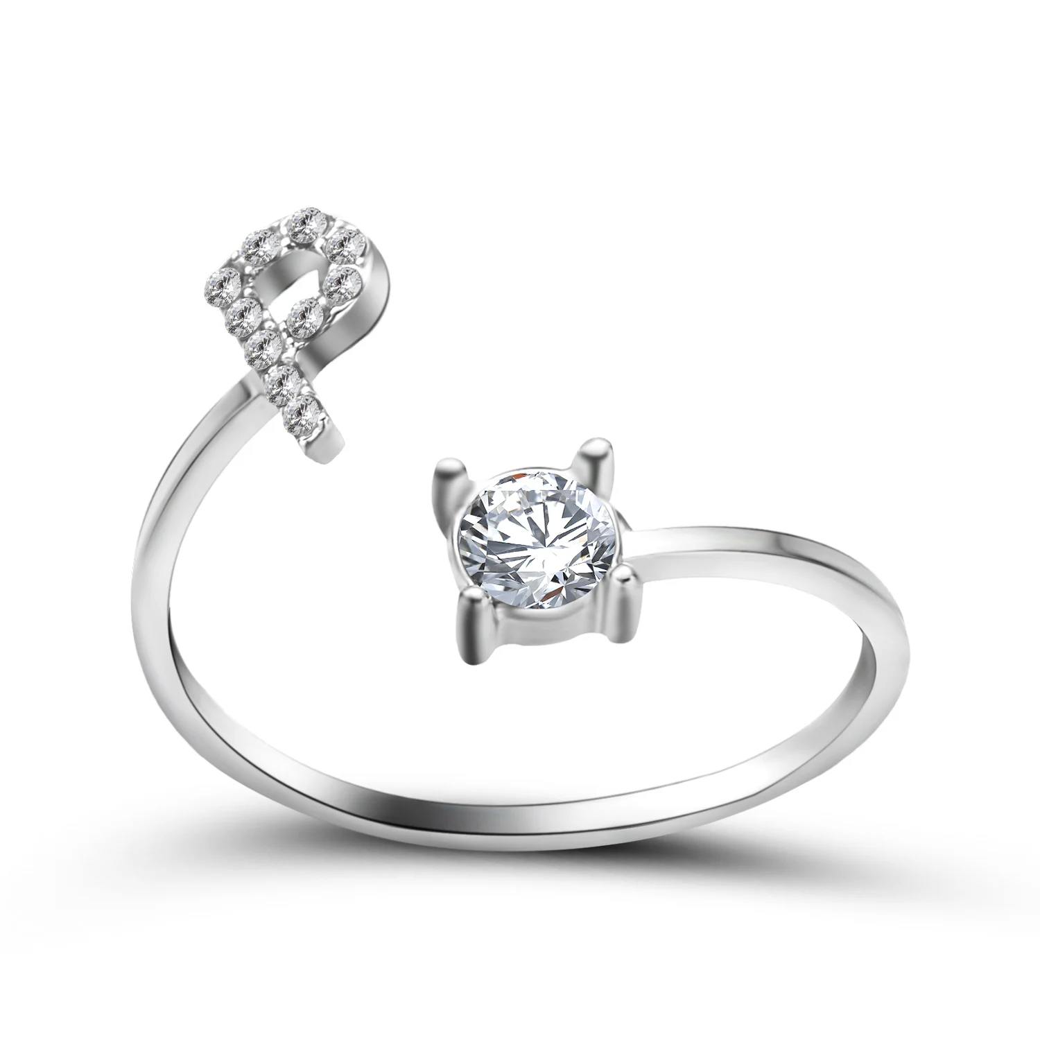 Kreative A-Z Alphabet 26 Brief Ringe Personlity Initial Name Offene Ringe Silber Farbe Strass Finger Ring Partei Schmuck Geschenk – Detail 17