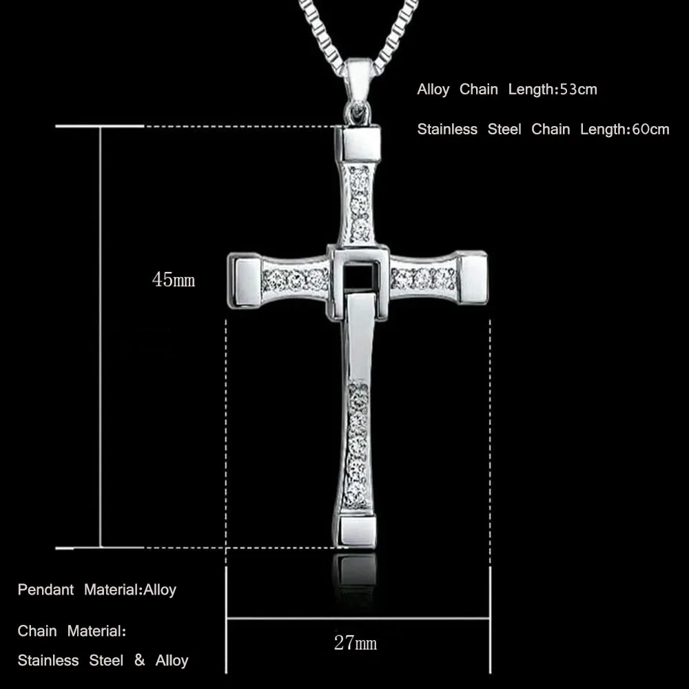 Classic Rhinestone Sliver Color Pendant Men Crystal Jesus Cross 60cm Necklace Activity Male Gift Jewelry Wholesale Dropshipping