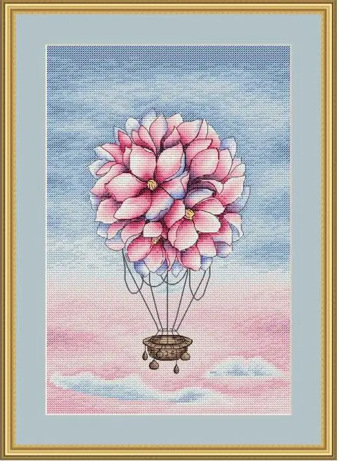 

tt Gold Collection Counted Cross Stitch Kit Cross stitch RS cotton with cross stitch Teddy flying a kite Flower balloon