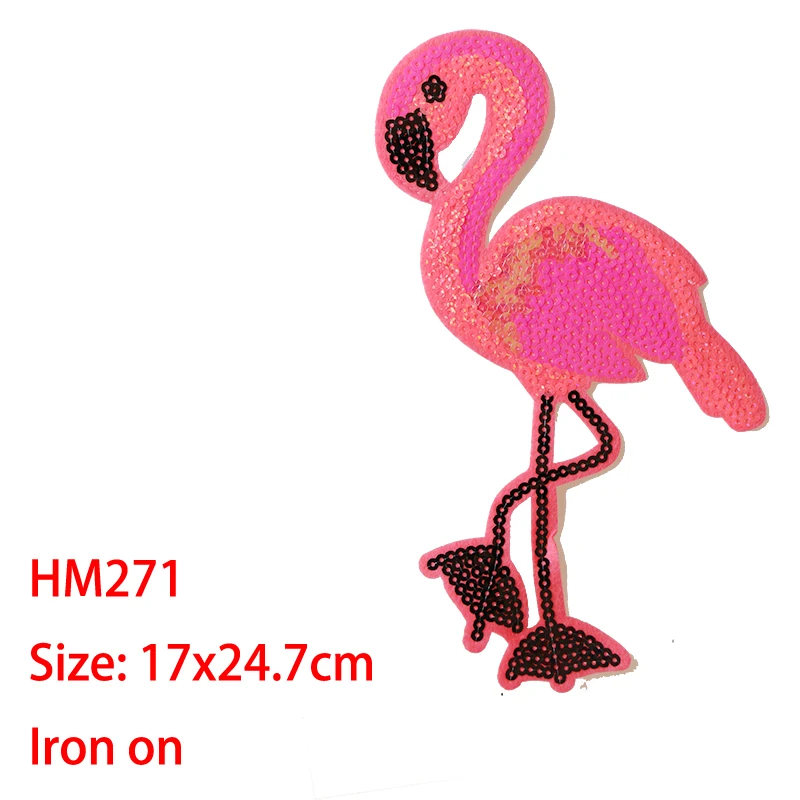 Cartoon Decorative Patch Sequins Flamingo Bird icon Embroidered Applique Patches For DIY Iron on Badges on clothes Stickers