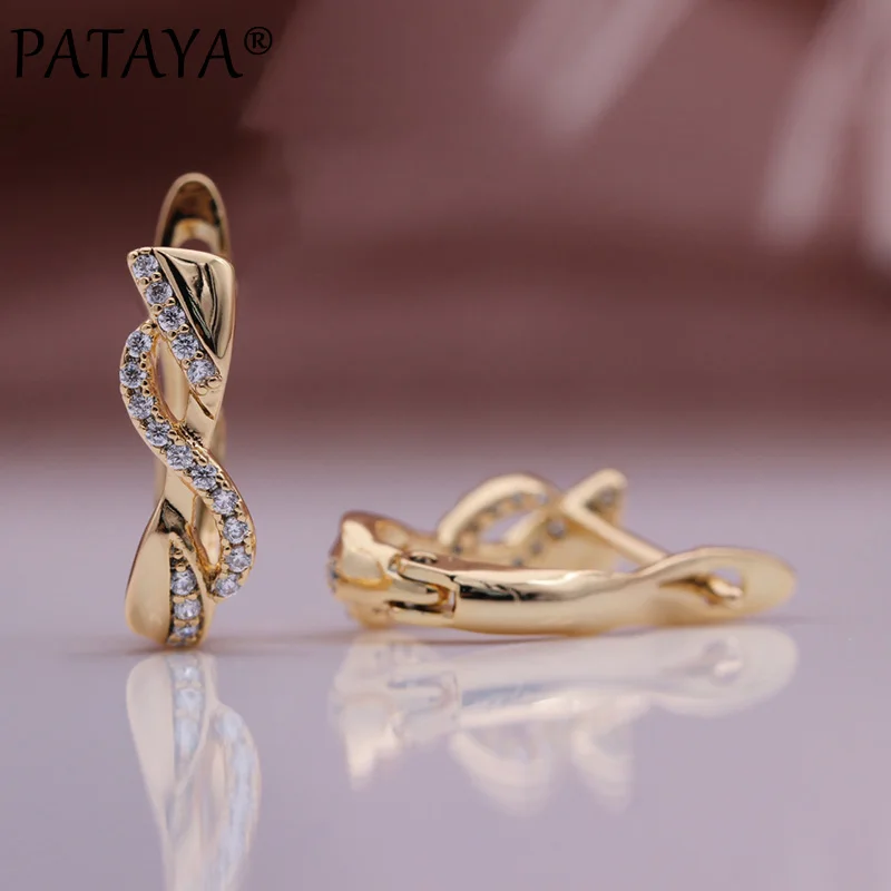 PATAYA New Micro Wax Inlay Natural Zircon Drop Earrings 585 Rose Gold Color Vintage Fashion Jewelry Women Hollow Metal Earrings