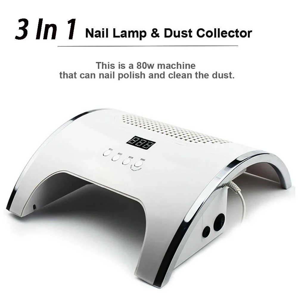 3-IN-1 Nail Lamp with Auto sensor Nail Dryer Powerful Nail Dust Collector Cleaner 80W Family Private Nail Salon Manicure