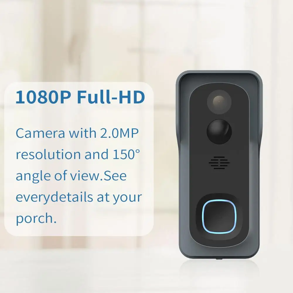 HD 1080P 100% Wireless Wifi Video Doorbell IP Security Smart Batterry camera Intelligent Home Night Vision PIR Motion Detector