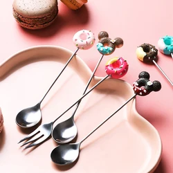 Stainless Steel Doughnut Spoon Fork Cake Coffee Dessert Tea Ice Cream Stirring Spoon Candy Cute Cartoon Teaspoon Kids Dinnerware