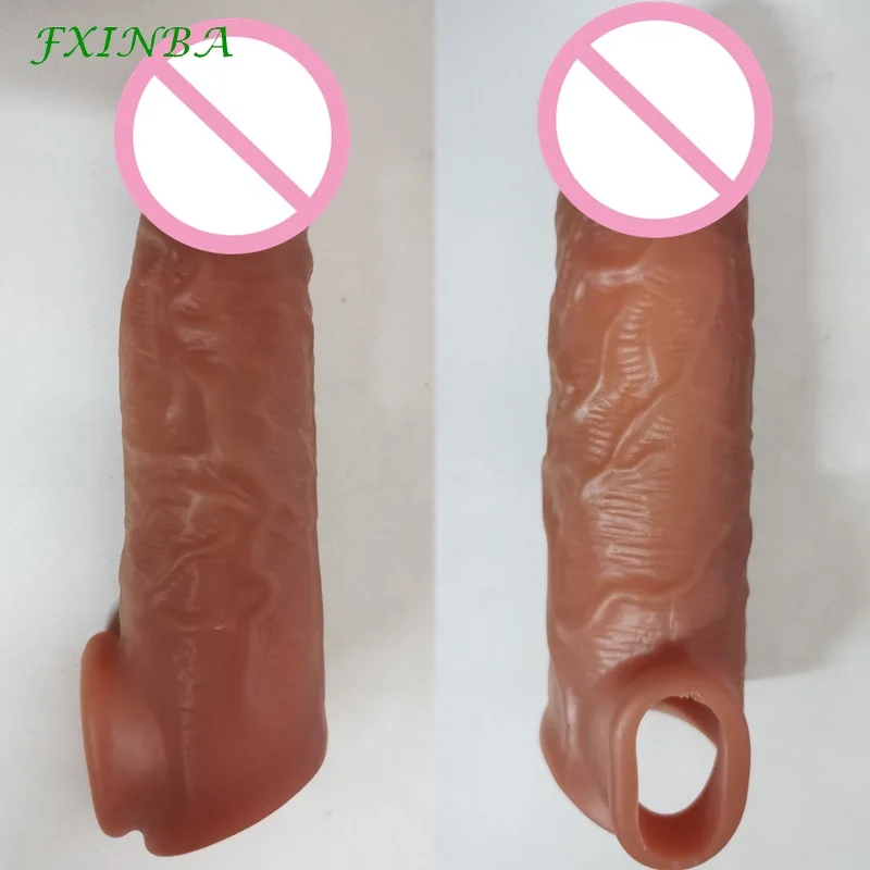 FXINBA 16cm Realistic Penis Sleeve Extender Cock Sleeve Extended Dick Enlargement Delay Ejaculation Reusable Condom Men Sex Toys