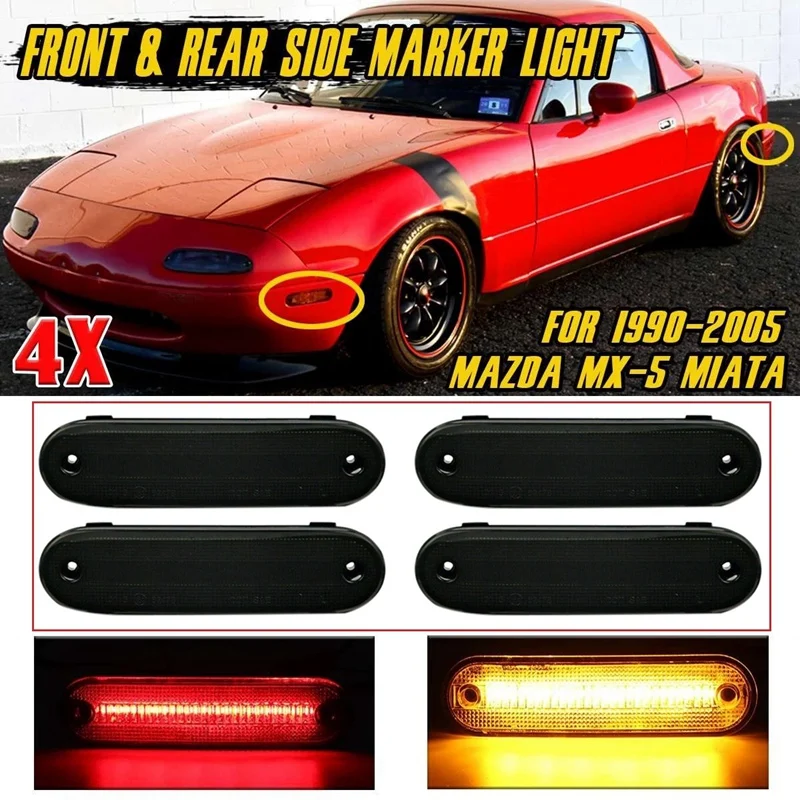 4X LED Side Marker Light Smoked Lens Front Rear Turn Signal Lights Blinker Lamp for MAZDA MX-5 MX5 MIATA 1990-2005