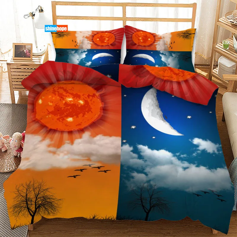 

Sun And Moon 3PCS Duvet Cover Satin Bedding Set Twin Size 180X220CM Bedspread Nordic Bed Cover