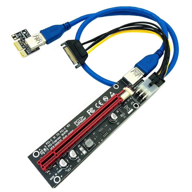 كرت PCIE Riser PCI-E من 1 إلى 6 بطاقة Riser 103S Cabo Riser PCI Express x16 موسع 0.6 متر USB 3.0 كابل SATA إلى 6Pin طاقة لبطاقة الفيديو