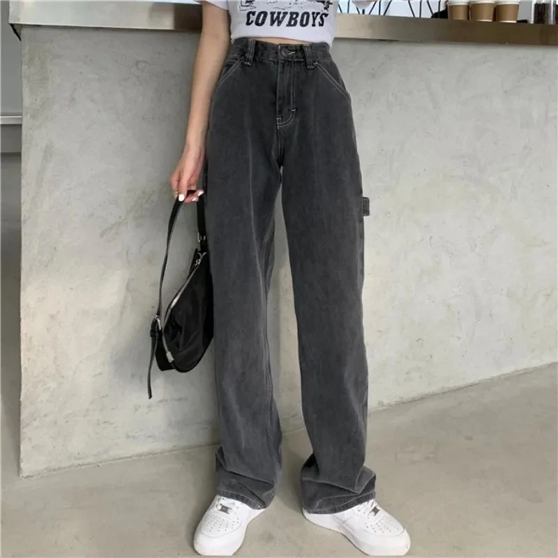 Wide Leg Black High Waist Women Jeans Denim Clothing Blue Streetwear Vintage Quality Harajuku Straight Pants