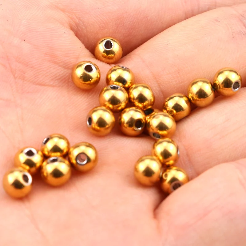 100pcs/lot 3 4 5 6 8mm Stainless Steel Gold Steel Tone Round Spacer Bead with1.5/2mm Hole for DIY Beads for Jewelry Making