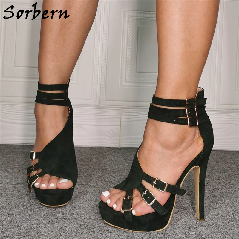 

Sorbern Black Asymmetry Sandals Women High Heel Platform Ankle Strap Open Toe Stilettos Women'S Heels Sexy Office Shoes