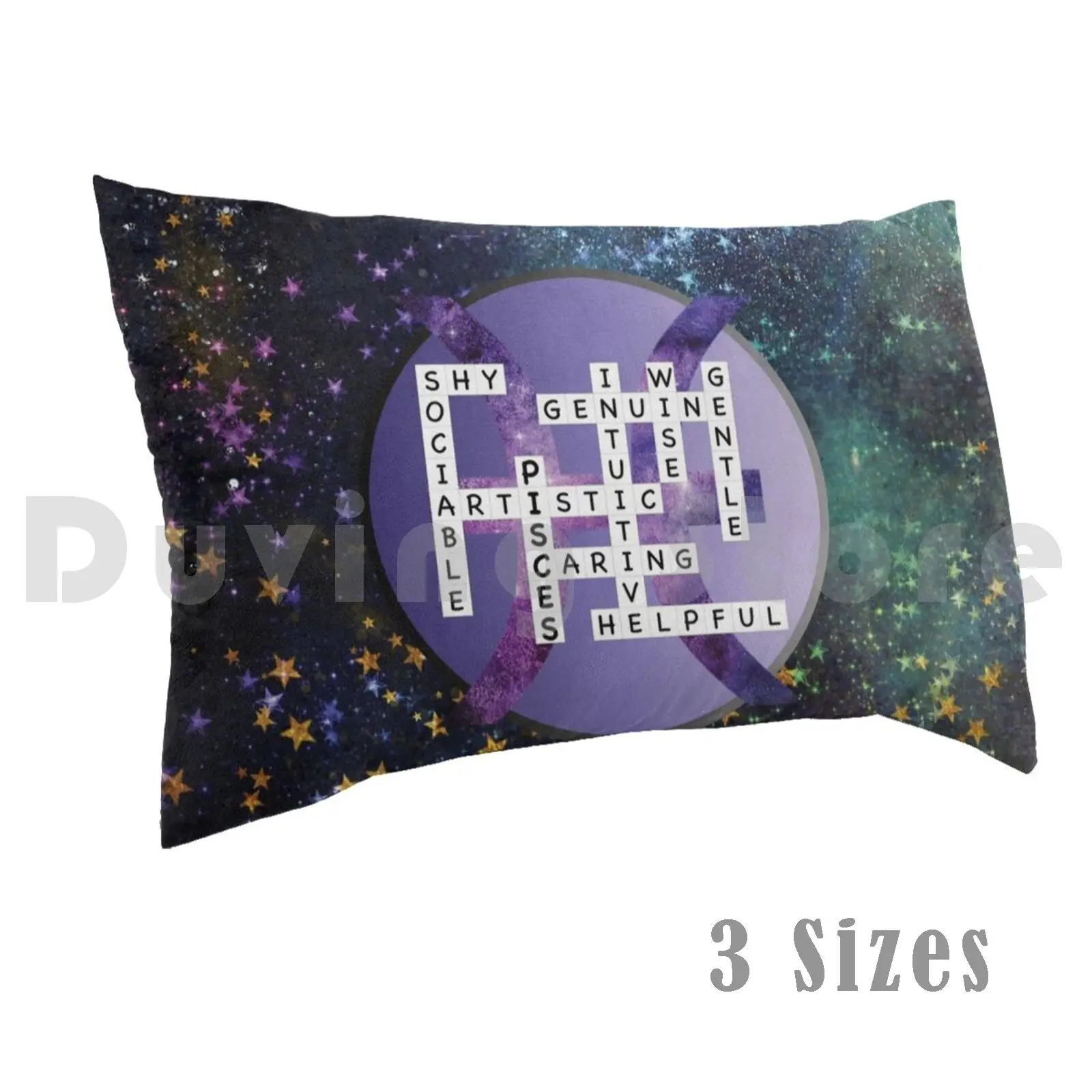 Pisces Zodiac Crossword On Purple Symbol Pillow Case Printed 50x75 Pisces Zodiac Sun Sign February March