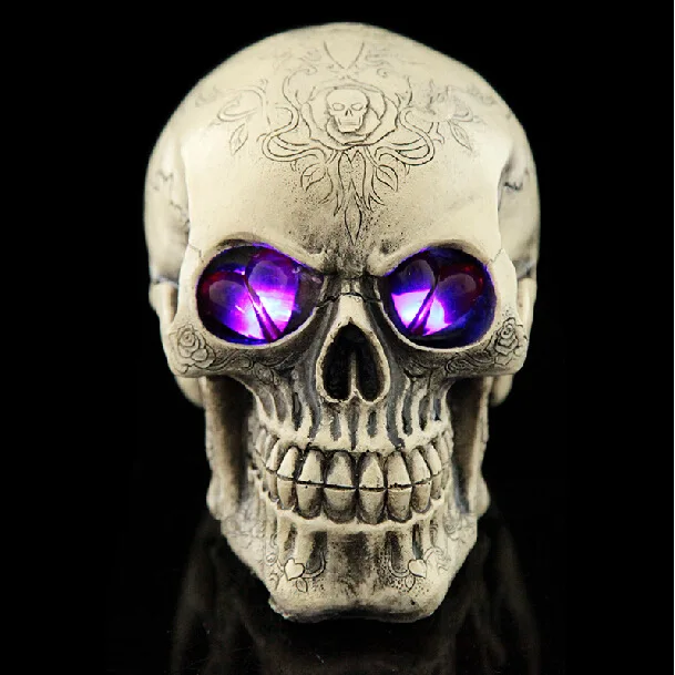 Led Human Shape Skeleton Head Homosapiens Skull Statue Figurine Demon Evil Home Decoration Accessories Halloween Scary Party