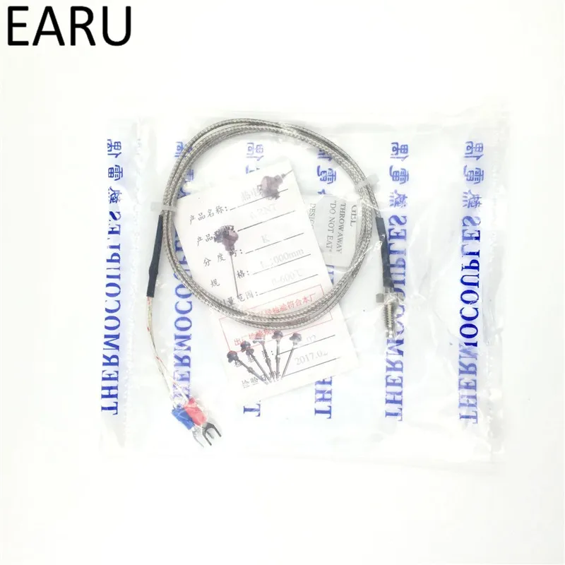 1pc Thread M6 Screw Probe Temperature Sensor Thermocouple K Type Range 0-400 Degree 2m Long Cable for PID Controller Thermometer