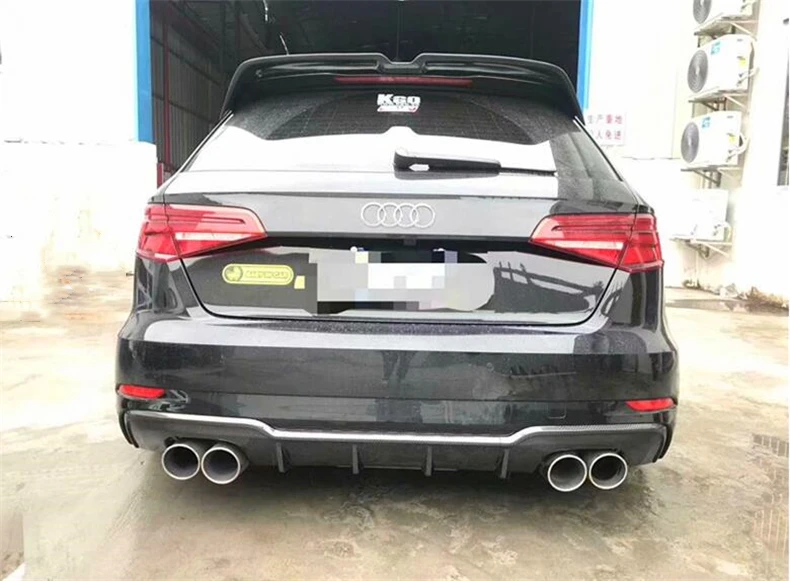 Dla Audi A3 S3 RS3 Sportback 2017 2018 2019 2020 z włókna węglowego tylny dyfuzor Lip Spoiler wysokiej jakości zderzak Auto akcesoria