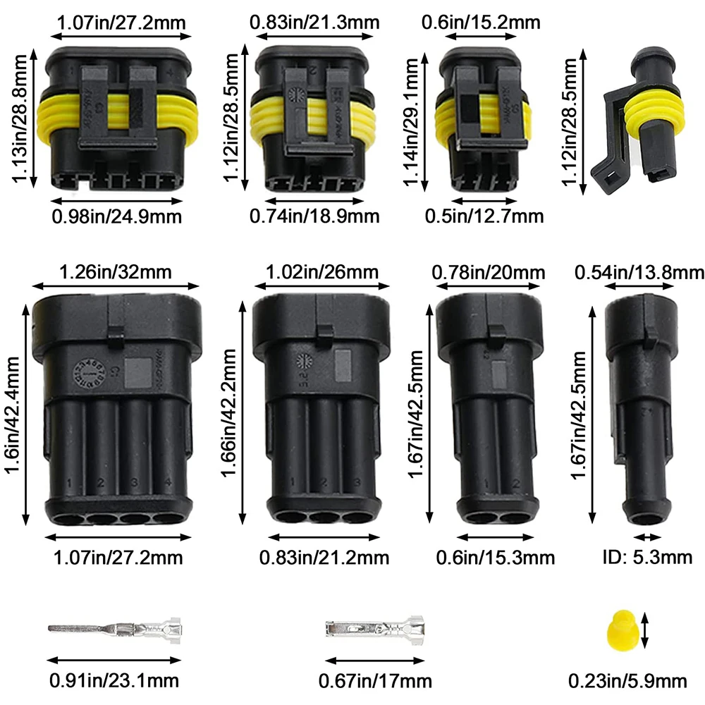 96/352/708pcs connector HID waterproof connector 1/2/3/4 Pins 26 Sets Car Electrical Wire connectors Plug Truck Harness 300V 12A