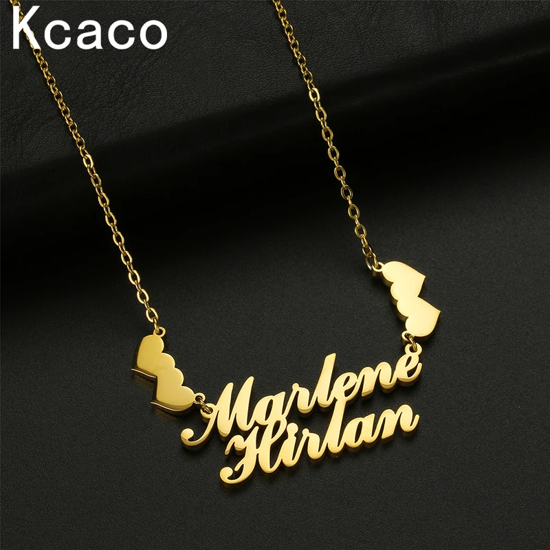 

Custom Stainless Steel Name Necklace Double Names Letter Chain Choker with Heart Personalized Gold Nameplate for Women Jewelry