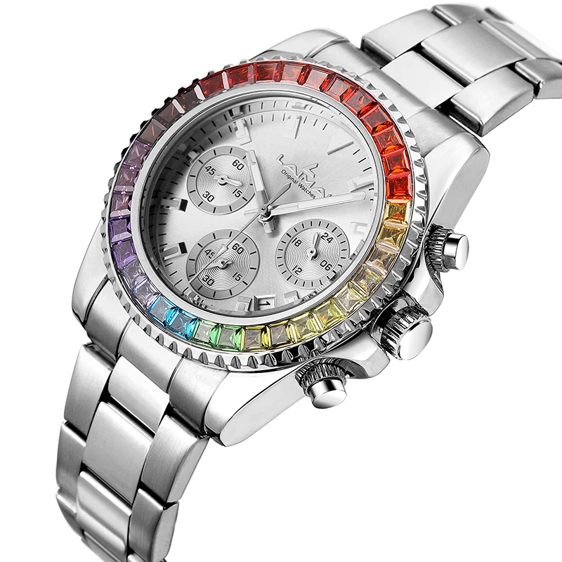 IBSO Luxury Top Brand Men/Women's Luminous Wristwatches Rainbow Diamonds Dial 30 Meters Water Resistant Women Quartz Watch Gifts