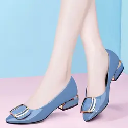 Cresfimix-zapatos de tacón bajo de 3cm para mujer, calzado informal clásico de piel sintética, color azul cielo, a6406p