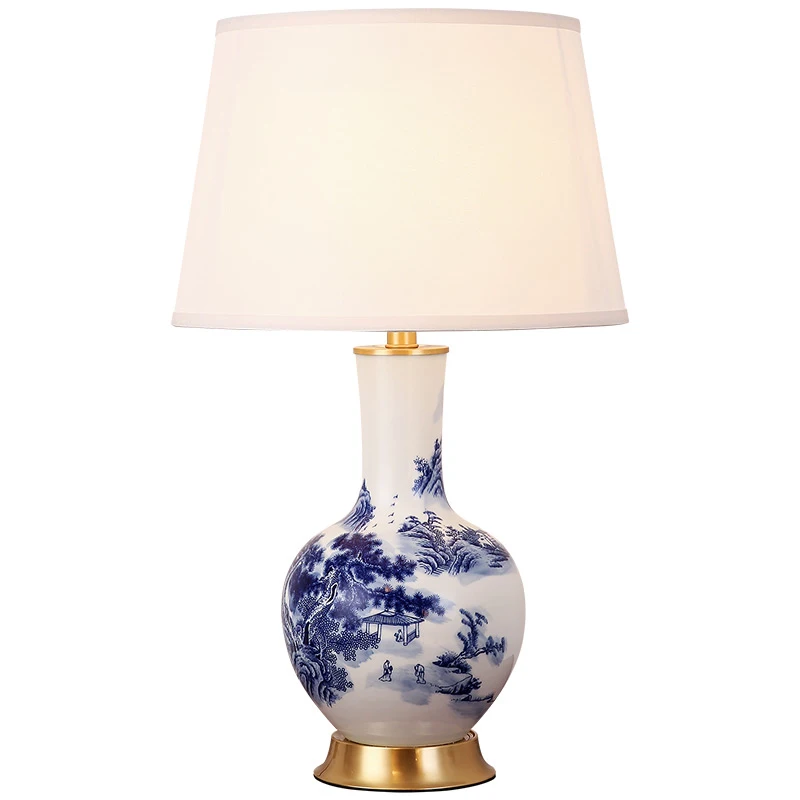 Copper Table Lamp Bedside Jingdezhen Ceramic Chinese Style Decorated LED Table Lamps for Living Room Bedroom
