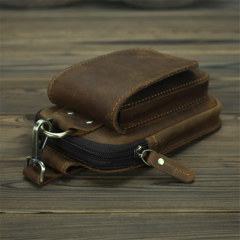 Imagem -04 - Cinto de Viagem de Couro Genuíno para Homens Bolsa de Telefone Pequeno Masculino Loop Hip Bum Bolsa Vintage Fanny Pack Cavalo Louco