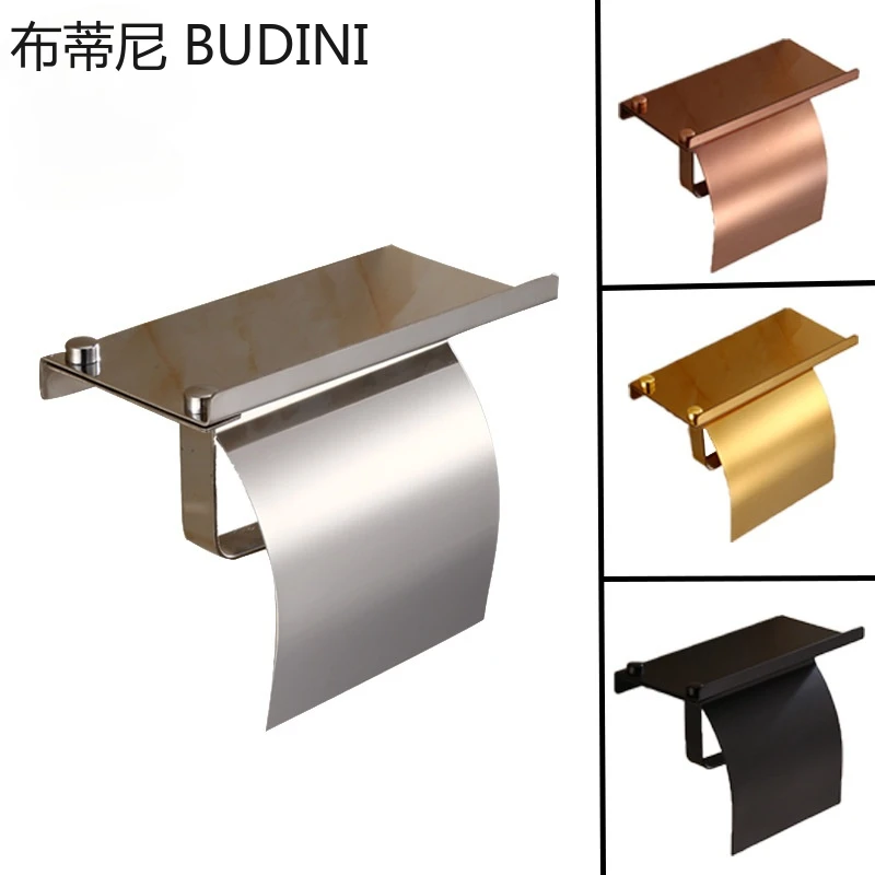 Wall Mount Toilet Paper Holder Bathroom Fixture Stainless Steel Roll Paper Holders with Phone Shelf with Baf  Rolling Tray