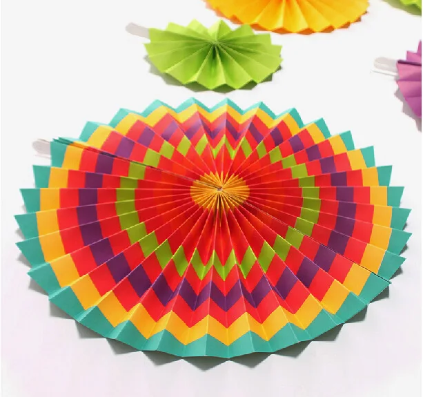12pcs Fiesta Colorful Paper Fans Rosettes Party Fans Mexican Southwestern Pattern Paper Fans for Wedding Festival Carnival Party