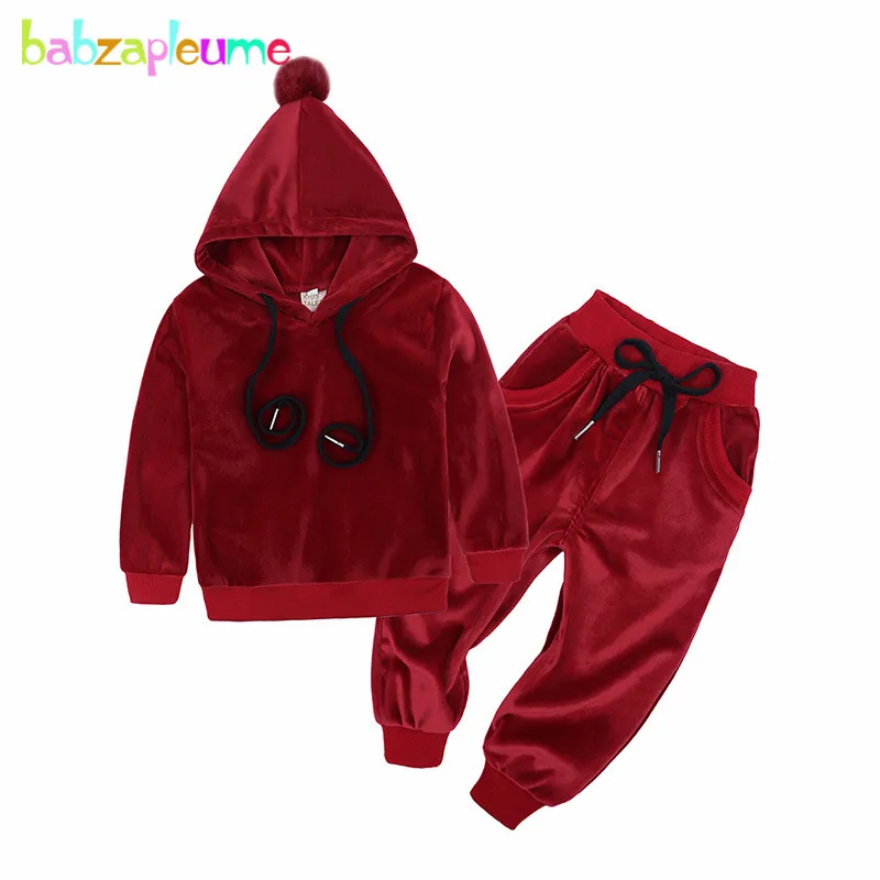 2Piece Kids Set 1-7Years Spring Toddler Girls Outfits Soft Fleece Hooded Baby T-shirt+Pants Sport Suit Children Clothes BC1250