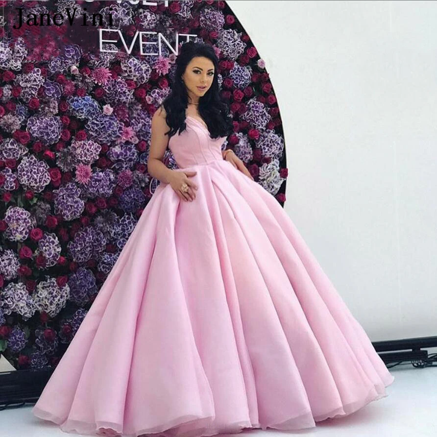 JaneVini 2020 Elegante Principessa Rosa Abiti Stile Quinceanera Abito di Sfera CON SCOLLO A V Lace-up torna Tulle Puffy Ragazze Formal Dress Vestido 15