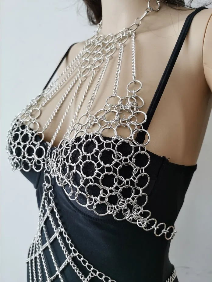 New Fashion Style RJ08 Silver Colour Rings Piece Neck Bra Top Chains Unique Design Bra Chains Jewelry 2 Colors