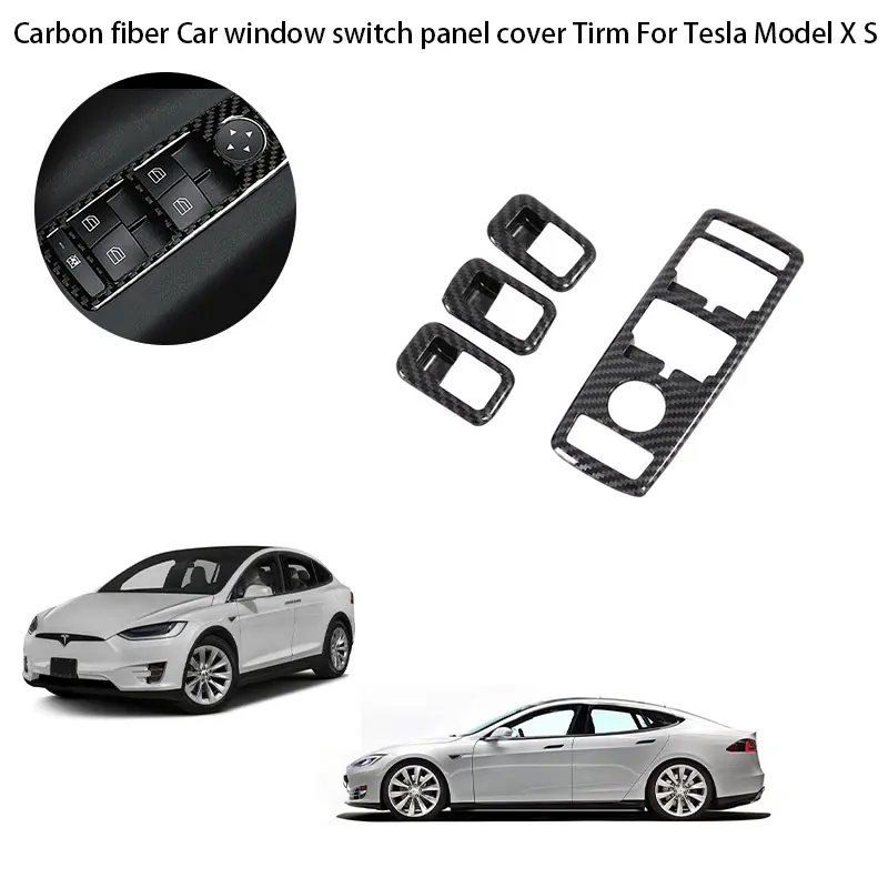 

For Tesla Model S/X 2012-2021 Carbon fiber ABS Car window switch panel cover Tirm