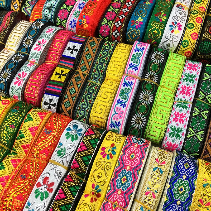 New 20mm Embroidery Vintage Ethnic Polyester Ribbon Lace Accessories Flower Trim DIY Clothes Bag Dress Decoration 7 yards