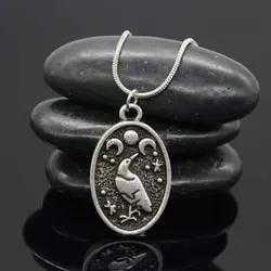 Wicca Triple Moon Goddess Viking Jewelry Odin Raven Amulet Pentagram Wiccan Pagan Moon Necklace Men Women Jewelery Dropshipping