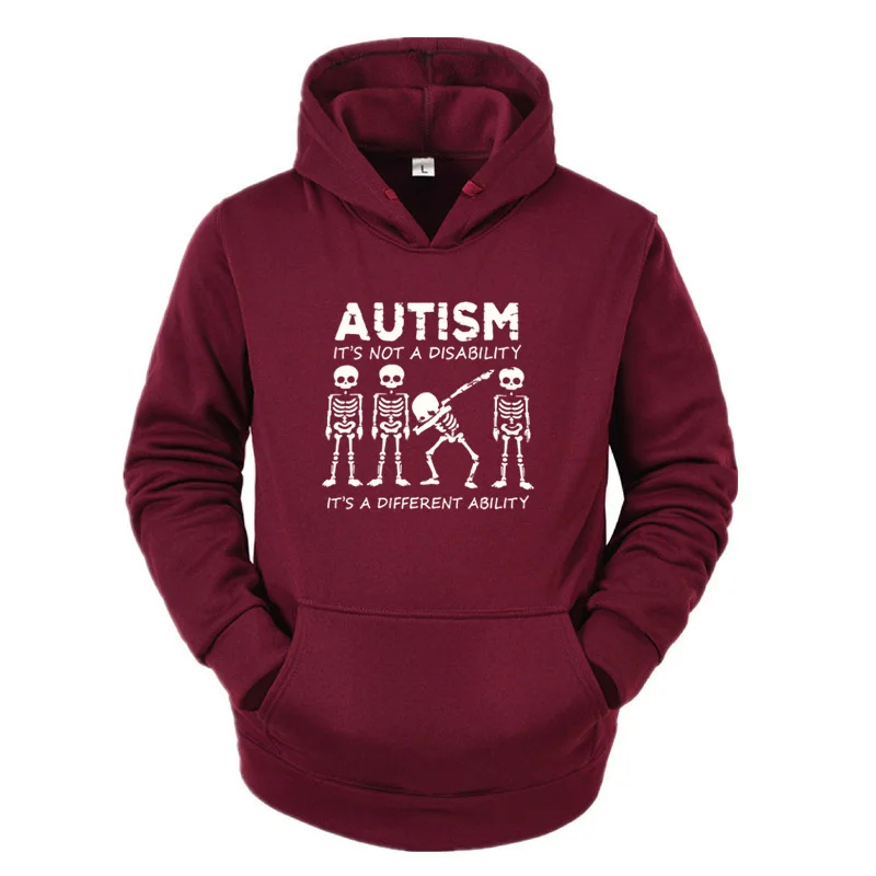 Men\'s Skeleton Hoodies Sweatshirts Streetwear Autism It\'s Not a Disability It\'s a Different Ability Fashion New Arrival 2024