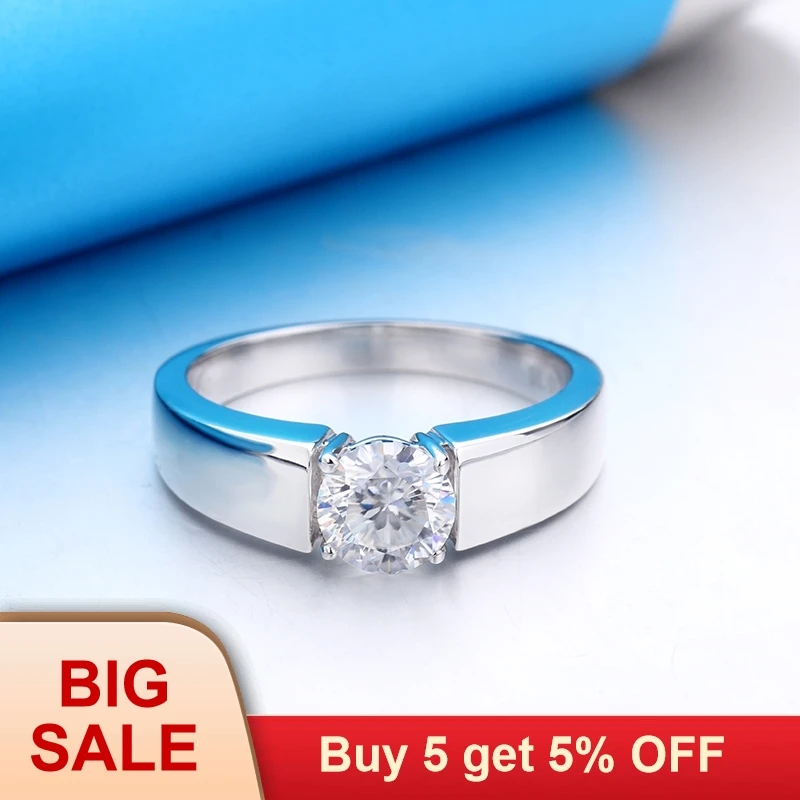 Fine Jewelry Original 925 Solid Sterling Silver Ring Solitaire 6mm 1Ct CZ Diamant Wedding Rings for Women and Men