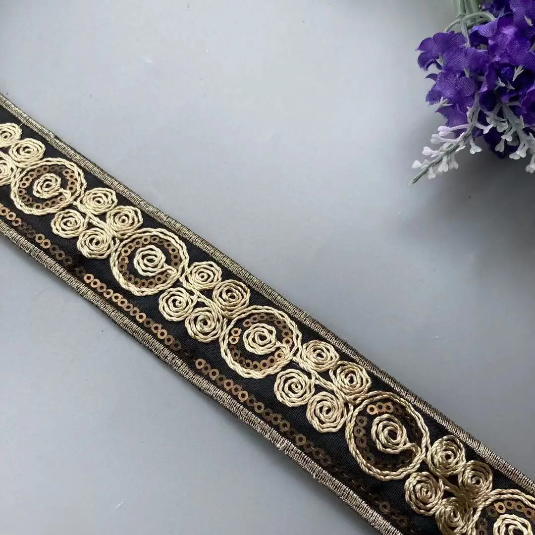 

2 Yards Sequin Lace Trims Floral Webbing Ribbon Clothing Decorative Embroidered for Bridal Lace DIY Sewing Material for Dress
