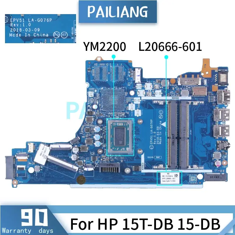 For HP 15T-DB 15-DB YM2200 Laptop Motherboard LA-G076P L20666-601 Ryzen3 2200U DDR4 Notebook Mainboard