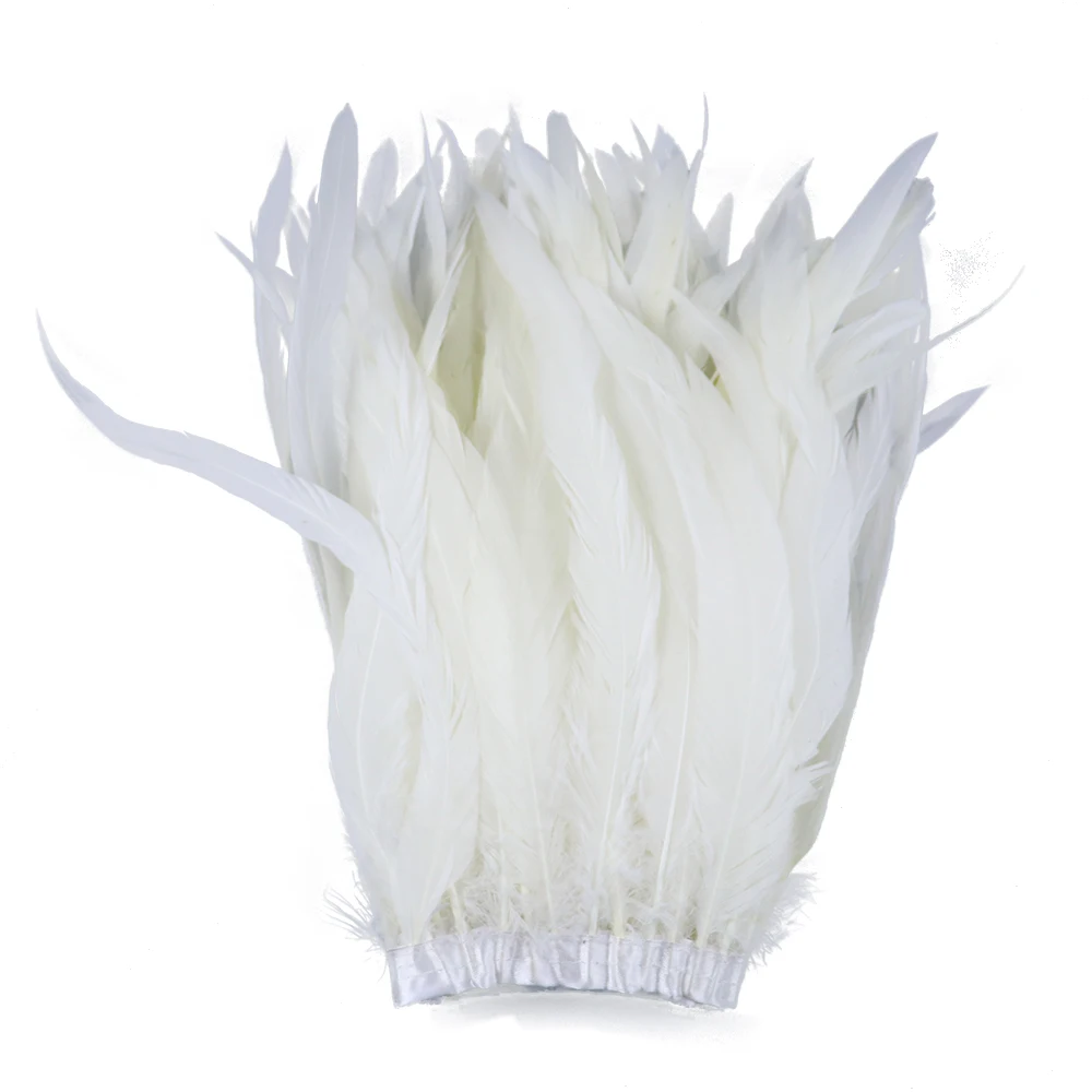 High quality White Rooster Tail Feathers Trim Width 30-35cm/12-14 inches Wedding Party Dress Decorative feathers for Crafts