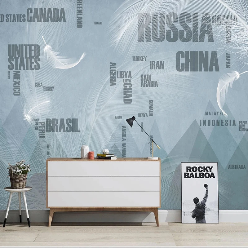 

Custom Any Size Mural Wallpaper Modern Feather English Letter Wall Fresco Living Room Study Abstract Art Papel De Parede Sticker