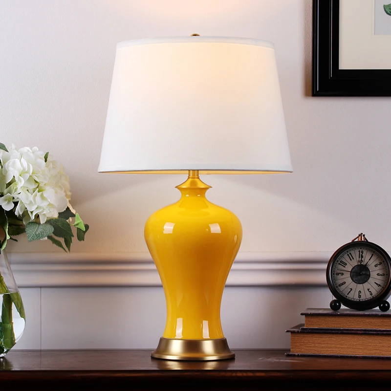 Conventional Amber Glazed American desk lamp for Living Room Large Bedroom Bedside Lamp