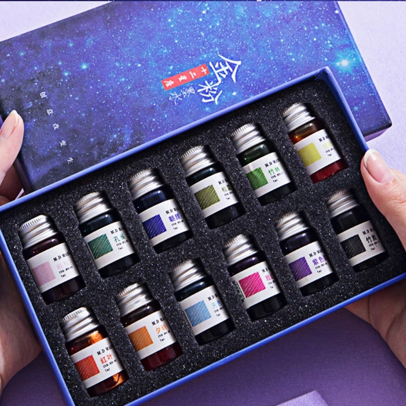 12 Colors Calligraphy Pen Ink 12 Constellation Ink Gold Powder Glass Dip Pen Inks Fountain Pen Writing Signature